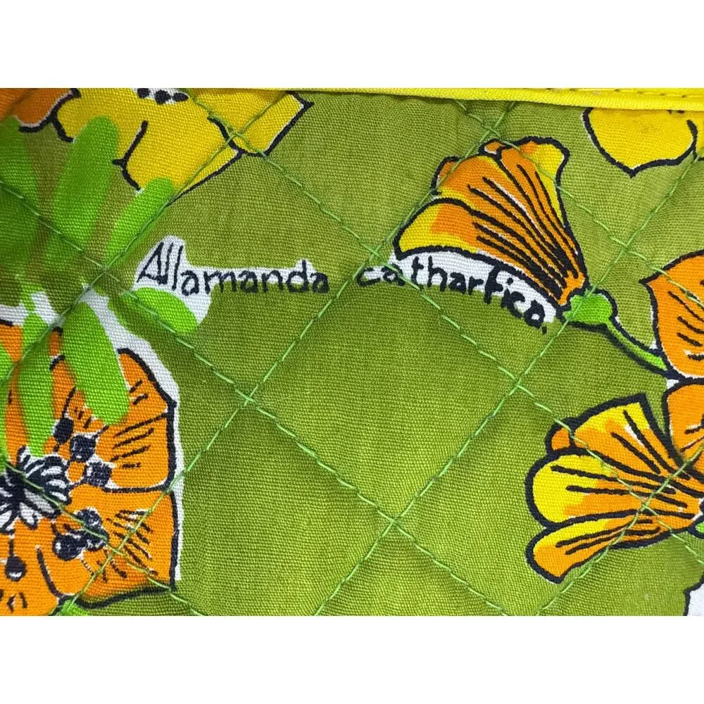Design Thai Retro 60's Quilted Make-up Cosmetic Travel Bag Vibrant Colors Floral